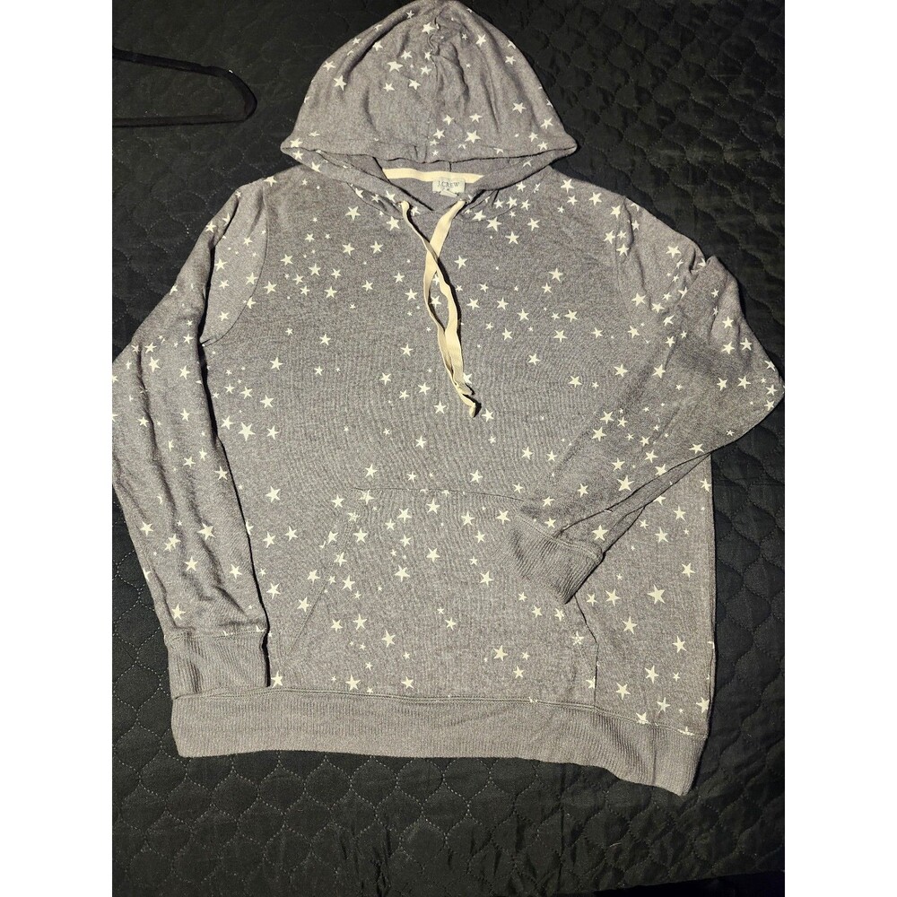 J.Crew Grey Star Pattern Hooded Sweatshirt Pullover Size S.  #103